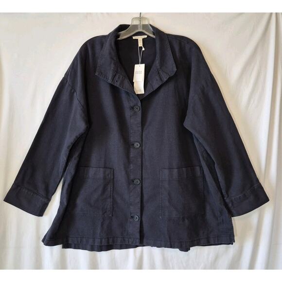 New w/Tags Eileen Fisher Womens Navy Ocean Stand Clear Jacket Large RT $228 - Picture 2 of 11